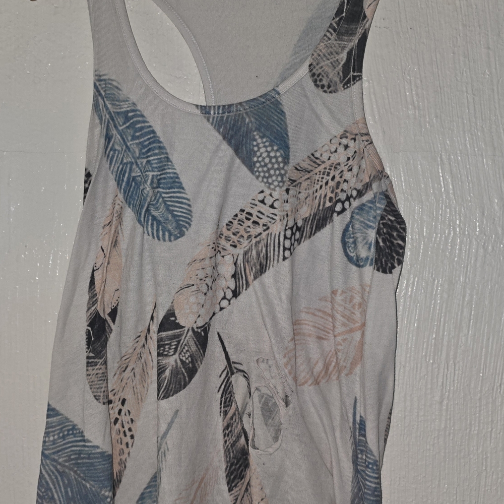 White and Blue Asymmetrical Cut Out Tank Top
